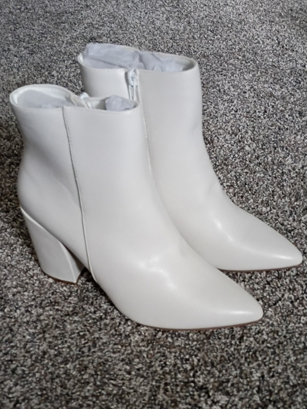 Sugar White Pointed Toe Ankle Boots - Block Heel